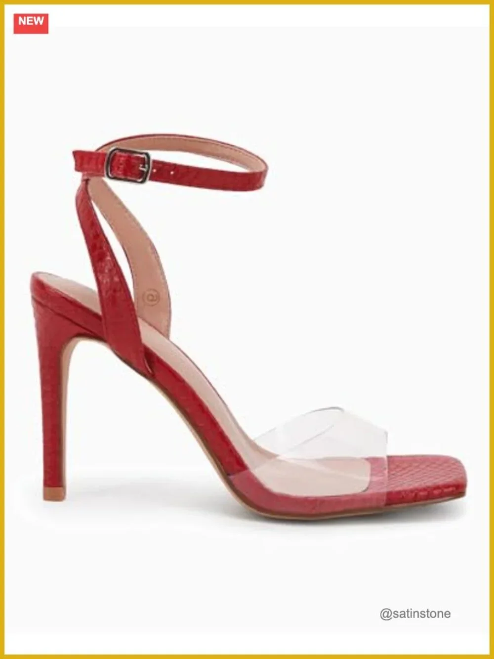 Clear Heels Sandals Square Toe Ankle Strap Stiletto High Heels Women's Dress
